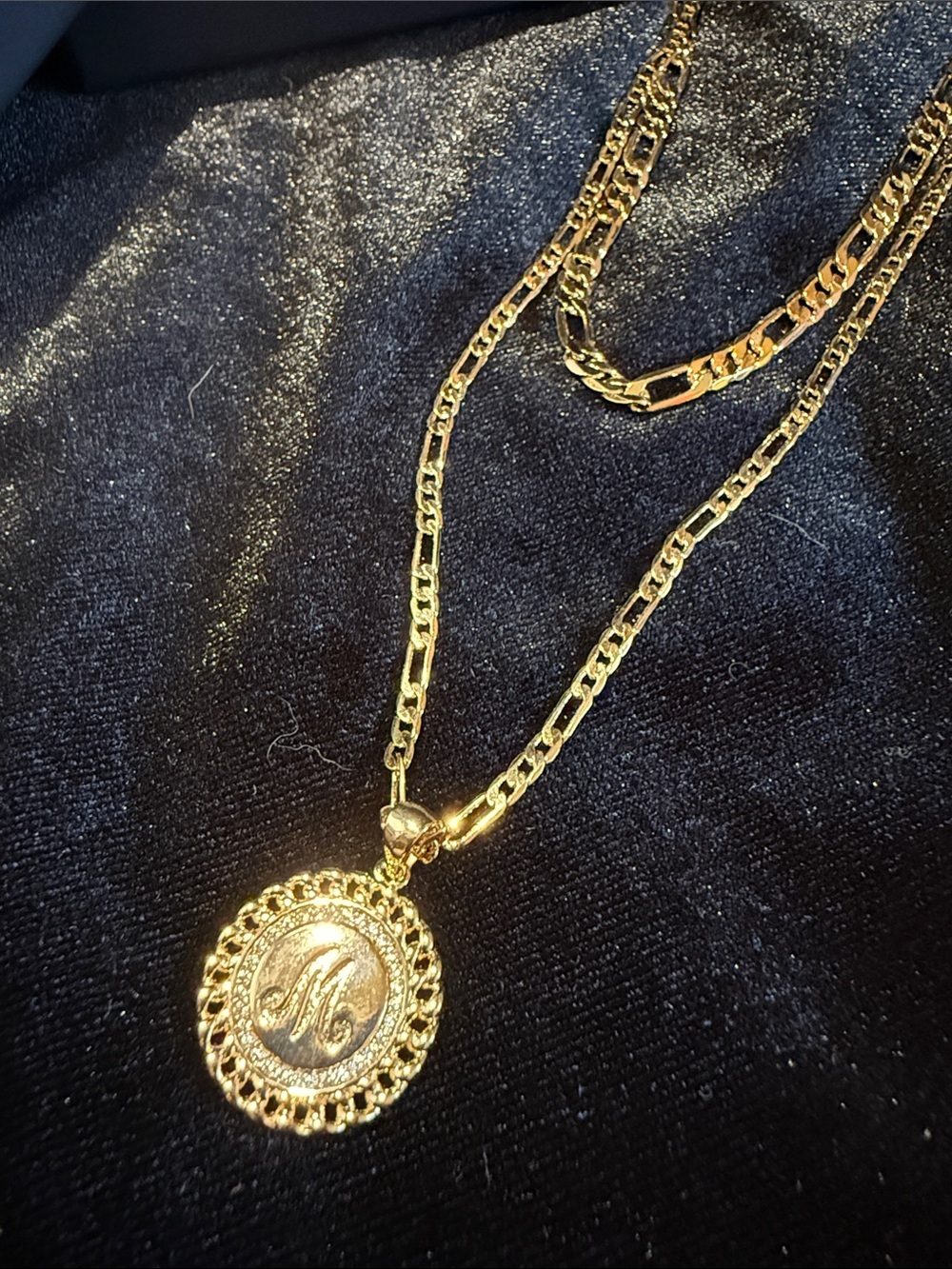 Gold Double-Layered Coin Pendant Initial “M” Necklace